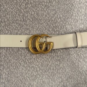 Gucci Cream Belt with Gold GG Buckle